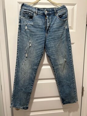 Pilcro Relaxed Distressed Denim Jeans in Faded Blue